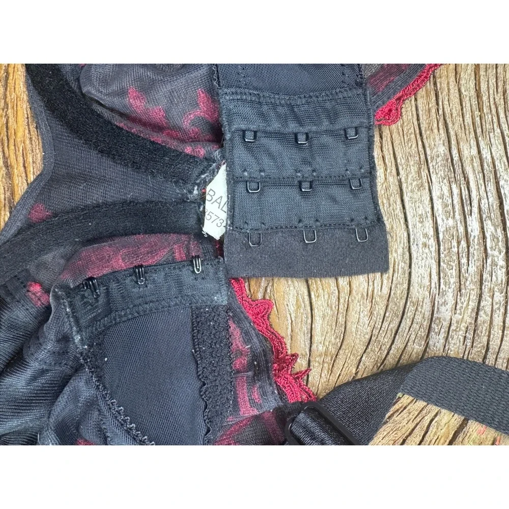 Bali Lace Underwire Bra 38DD Black Red Sheer Embroidered‎ Floral Lingerie